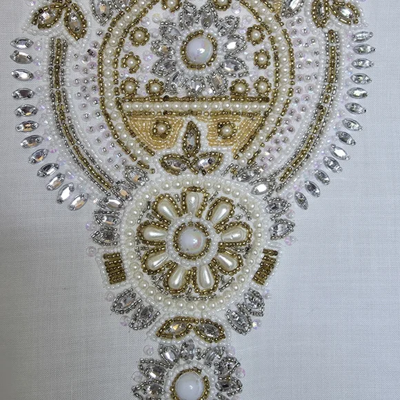 NEW Belle Mar Marena Sol White 100 %Linen Tunic Gold Pearl Beaded M - Picture 6 of 11